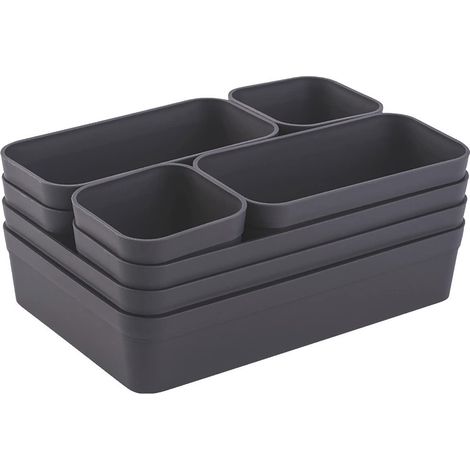jeu d’organiseurs de tiroirs, boîte de rangement, système de séparation unique, réglable, pour ustensiles, espace de rangement, convient au salon, à la salle de bain, en plastique, anthracite (1/5)