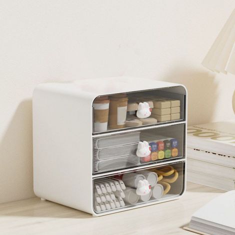 Organisateur de Bureau Boîte de Rangement 3 Étages Grande Capacité Plastique Résistant Cosmétiques & Accessoires (1/5)