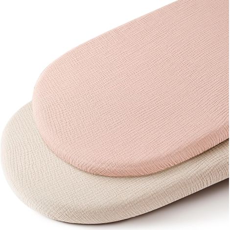 Confezione da 2 lenzuola morbide e traspiranti in tessuto a trama semplice per culle e materassi ovali/rettangolari (rosa, color grano estivo) (1/5)