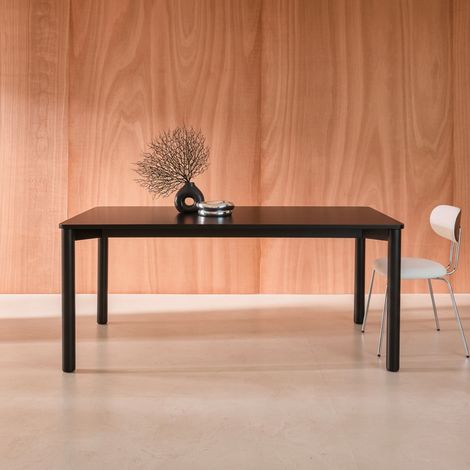 Table à manger rectangulaire bois d'hévéa et placage chêne noir 6 places - 180 x 100 x 75 cm - Solene