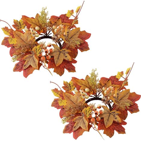 2 aros para velas de otoño – 9/8 pulgadas, hojas decorativas, columnas/pilares (1/4)