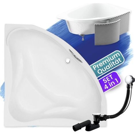Badewanne Eckbadewanne 134x134 mit Styroporverkleidung, Ablaufgarnitur & Füßen GRATIS - Komplettset 4in1 Original Acryl Wanne Siphon - BADLAND EWA (1/5)