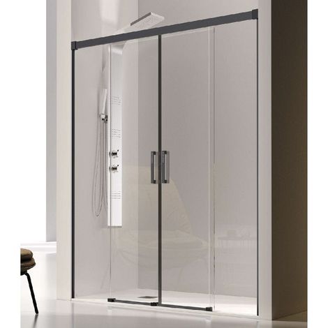 Duschwand für Nische mit 2 Schiebetüren GLASÉ schwarz - 6mm / 190 cm