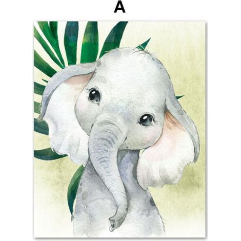 6 affiches animaux pour enfant 10x15 cm éléphant lion girafe zèbre tigre décoration murale sans cadres (1/3)