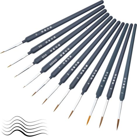 11 Pièces Pinceaux de Détail Fins d'Artiste Professionnel - Pour Acrylique, Aquarelle, Huile, Gouache, Miniature, Modèle, Ongles, Faciale - 000/00/0/1/2/3/4/5/6/7 (1/5)