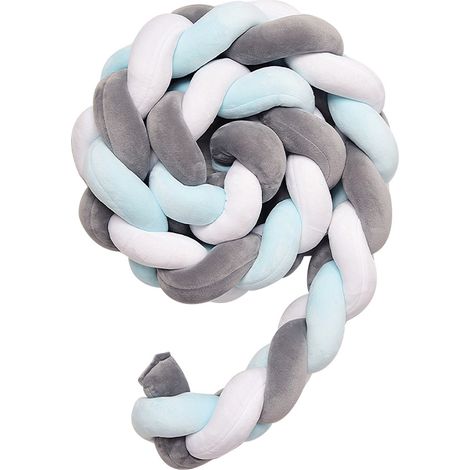 Langer, geflochtener Babybettrahmenschutz, weiches, schlangenförmiges Kissen mit Knoten (1 m) (1/5)