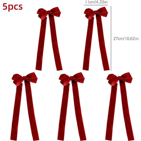 Bow - Velvet - Burgundy - Double-Layer - Christmas Tree Decoration - 5 Pieces (1/5)