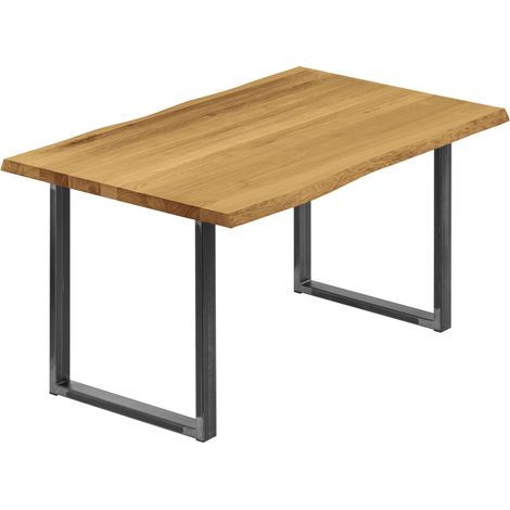 LAMO Manufaktur Esstisch Küchentisch, mit Baumkante 120x80x76 cm (AxBxH), Loft, Rustikal / Rohstahl mit Klarlack, LEB-01-A-003-0000L