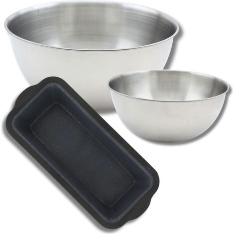 Lot comprenant 1 Moule à cake en silicone fibre de verre, 1 spatule Zenker et 2 bols à mixer en inox Fackelmann (1/5)