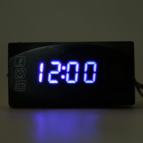 Horloge électronique, voltmètre et thermomètre numérique, montre électronique LED 3 en 1, universelle 12 V, grand écran numérique, étanche à l'eau et à la poussière IP67, bleue. (1/5)