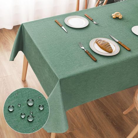 Tischdecke abwaschbar 140x240cm Leinen-Optik wasserabweisend kratzfest grün