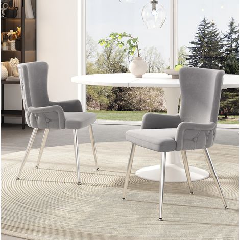 Silla de comedor de terciopelo, lote de 2, gris, patas de metal plateado HAVRYA (1/5)
