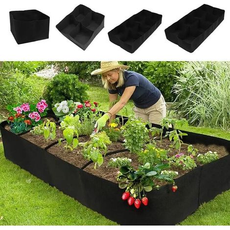 Sac de plantation rectangulaire en feutre multi-compartiments (30 x 30 x 30 cm, 1 poche) pour jardin, idéal pour la culture de légumes, tomates et pommes de terre.