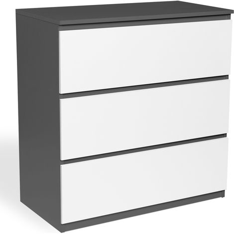 Idmarket – Commode enfant 3 tiroirs 78 cm – Largeur 40 cm – Hauteur 80 cm – Panneaux de particules bois gris et blanc – À monter soi-même