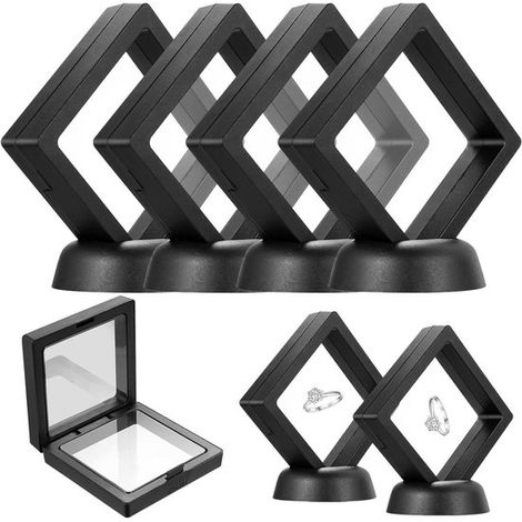 Schwebende Präsentationsrahmen – Schmuckpräsentation – Ausstellungsstücke – Kratzfest versiegelt – 7 x 7 x 2 cm – matt schwarz (1/5)