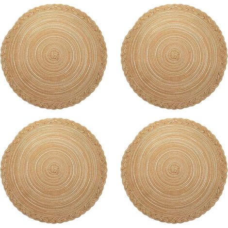 Set de 4 Sets de Table lavables Rond, Sets de Table Ronds  Tressé, Résistant à la saleté, Résistant à la Chaleur, Tapis de Table Rond (Kaki)