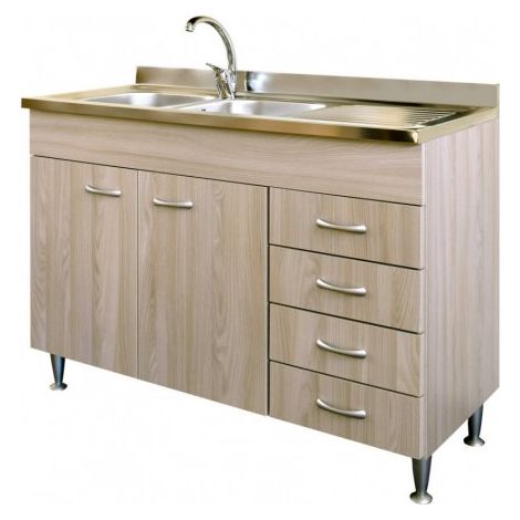 Mobile cucina due ante con lavello sx inox e cassettiera dx finitura olmo 120x50xH81cm Potres Sabin