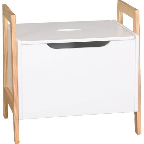 Ac-Deco – Coffre à jouets en bois MDF blanc – Dimensions 49 x 38 x 46 cm – Système de fermeture douce – Banc de rangement pour chambre d'enfant