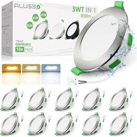 Lot de 6 Spot LED Encastrable 68mm,7W Led Spot Dimmable AC 220-240V,3000K 4000K 6500K Étanche IP44 Réglable Plafonnier Encastré pour Salle de Bain,Salon,Chambre,Cuisine,Rond,Noir (1/5)