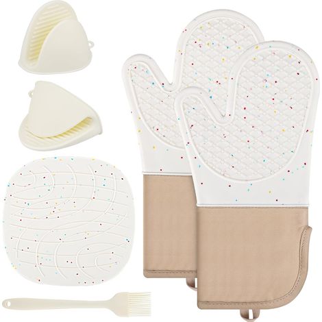 Ofenhandschuhe, Topflappen, 6er-Set Silikon-Küchenhandschuhe, hitzebeständig bis 230 °C – zum Grillen, Backen und Kochen im Backofen