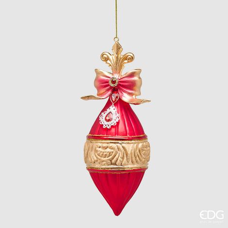 EDG Enzo De Gasperi Addobbo Fuso di Natale a Righe Mix H21 Ø8 cm Rosso Oro – Decorazione per Albero di Natale (1/2)
