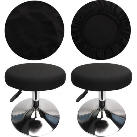 Funda redonda para taburete (4 piezas, color negro), tela de lujo, diámetro de 30-40 cm, elástica, antiarrugas, lavable y a prueba de polvo -Crezuo