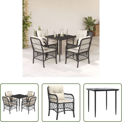 vidaXL Gartenstuhl - 5-tlg. Garten-Essgruppe mit Kissen Schwarz Poly Rattan (1/5)
