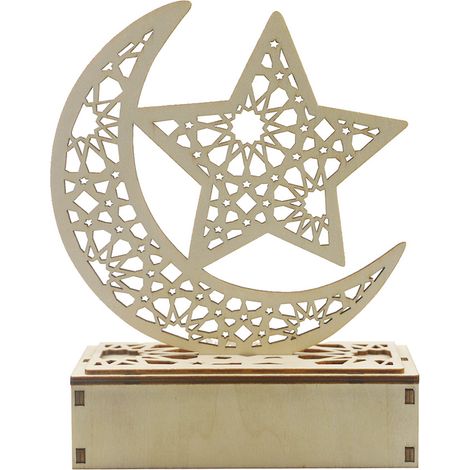 Guirnalda de luces LED de madera con forma de luna para Ramadán y Eid Mubarak, decoración del hogar hecha a mano (1/5)
