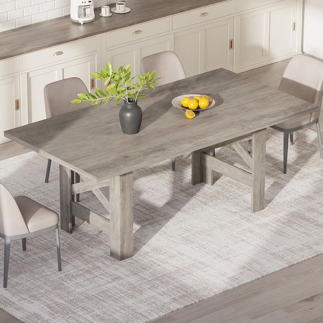 Table à manger rectangulaire en bois massif 180 cm - 6 à 8 personnes - Style ferme robuste - Gris (1/5)