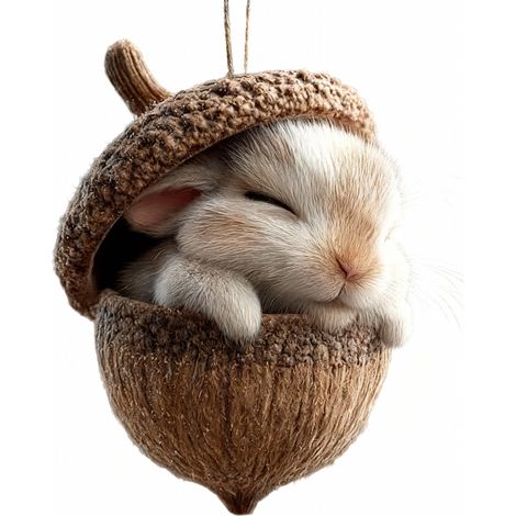 Ornement Animal - Résine - Chouette Lapin Hérisson En Forme De Noisette - Décoration Arbre De Noël Et Intérieur - Lot De 3 (1/5)