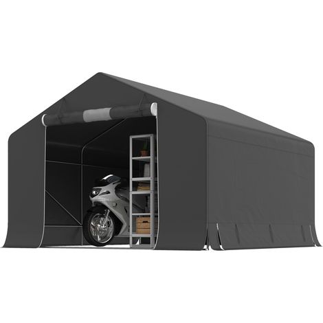 Abri de jardin - Outsunny - étanche - porte enroulable fermeture éclair - pour vélo moto bois outils - 300 x 300 x 210 cm gris foncé
