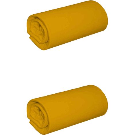 Lot de 2 draps housses jersey jaune moutarde bonnet 30 cm 70x200 (1/3)