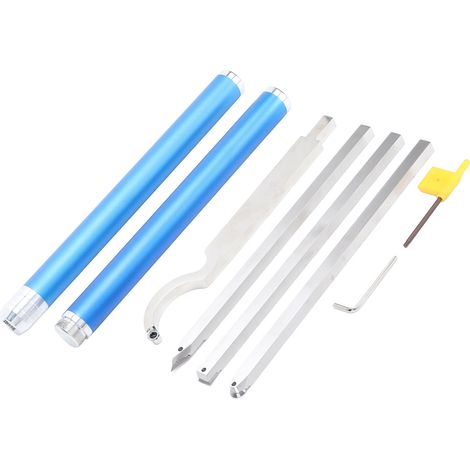 Ensemble de 8 outils de tournage sur bois : plaquettes en acier inoxydable et carbure de tungstène, outil d'ébauche et de finition avec poignée et clé. (1/5)