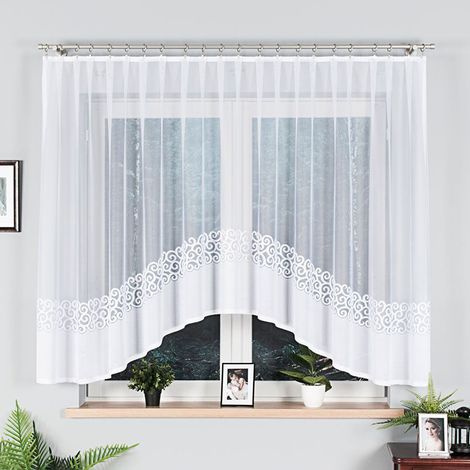 DANIELA - Fertiggardine aus Jacquard mit Schnitt unten - 350x155 cm - weiß (1/5)