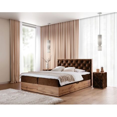 Boxspringbett Schlafzimmerbett MAXIMO 200x220cm in Stoff Torre Schokobraun (1/3)