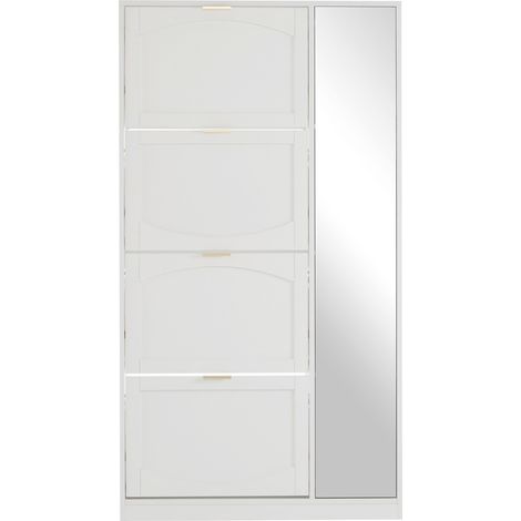 Scarpiera moderna con specchio bianca 80 x 24 x 147 cm con 4 vani ribaltabili e ripiano regolabile (1/5)