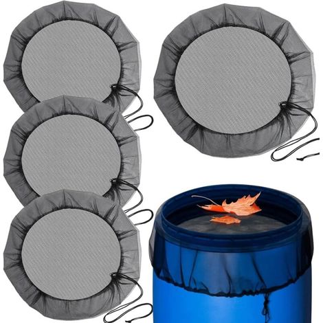 Rete per barile di pioggia, 4 pezzi di zanzariera, rete protettiva, rete regolabile con coulisse, copertura rotonda per barile di pioggia, protezione per foglie (95 cm + 80 cm)