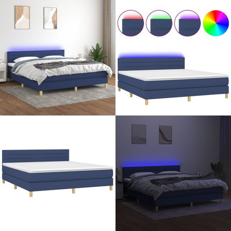 Sommier à lattes de lit avec matelas LED Bleu 180x200 cm Tissu - Sommier Tapissier - Lit Avec Led - Matelas À Ressorts Ensachés - Tête De Lit Ajustable - Éclairage LED - Home & Living (1/5)