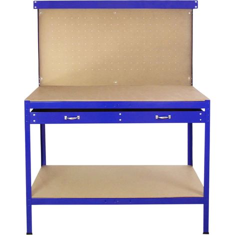 Workbench With Pegboard And Drawer In Blue