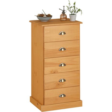 Idimex – Chiffonnier Paris 5 tiroirs en pin massif – Finition cirée coloris antique – Dimensions 95 x 48 x 39 cm (H x L x P)