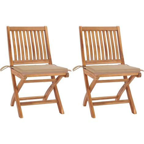 Sillas de jardín 2 unidades con cojines beige madera de teca vidaXL (1/5)
