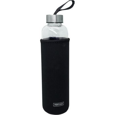 bouteille verre 600 ml avec housse néoprène noire réutilisable (1/5)