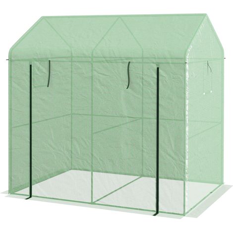 Serra a Casetta a 2 Sezioni con Porta e Finestre Avvolgibili 200x140x200 cm in Acciaio e PE Verde (1/5)