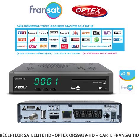 Récepteur Satellite HD - Optex ORS9939-HD – 4000 chaînes TV et Radio, Réception multi-satellites, Lecteur de carte Viaccess intégré (1/3)