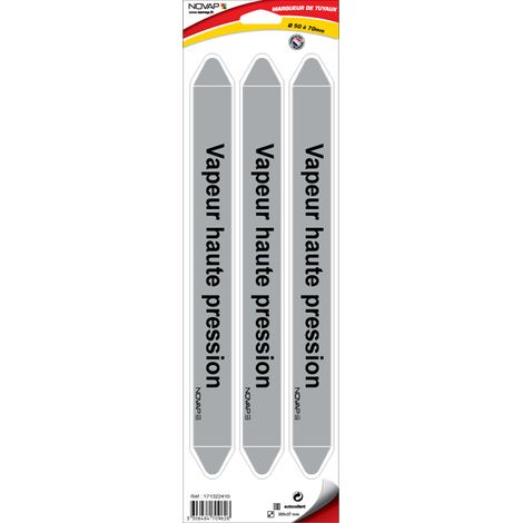 Planche de 3 marqueurs de tuyauterie 355 x 37 mm pour Ø 50 à 70 mm - Vapeur haute pression - 4709628