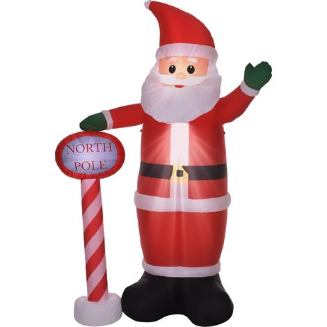 Père Noël gonflable géant de 2,4 m de haut, résistant aux intempéries (IP44), avec éclairage LED, piquets et cordes pour décoration intérieure et extérieure (jardin, pelouse). (1/2)