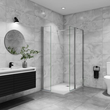 AICA paroi de douche avec retour pivotant 50+40x200cm avec une barre extensible paroi de douche pivotante 45x200cm verre 8mm securit anticalcaire (1/5)
