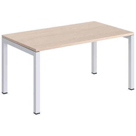 Bureau droit plateau chêne clair Teamline L 140 cm - piètement métal blanc - Maxiburo (1/2)