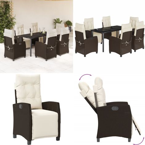 Set da Pranzo da Giardino 7pz con Cuscini in Polyrattan Marrone - Sedie da giardino - Tavolo da giardino