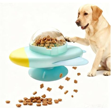 Cat toy, pet rotating food dispensing ball, provides entertainment while eating and playing. (1/5)